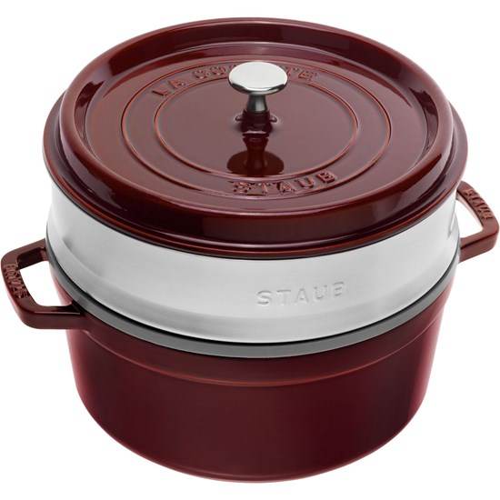 Hrnec STAUB kulatý 26 cm vínový s pařákem_1