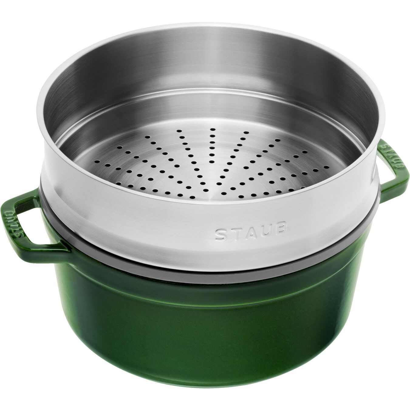 Hrnec STAUB kulatý 26 cm zelený s pařákem_0