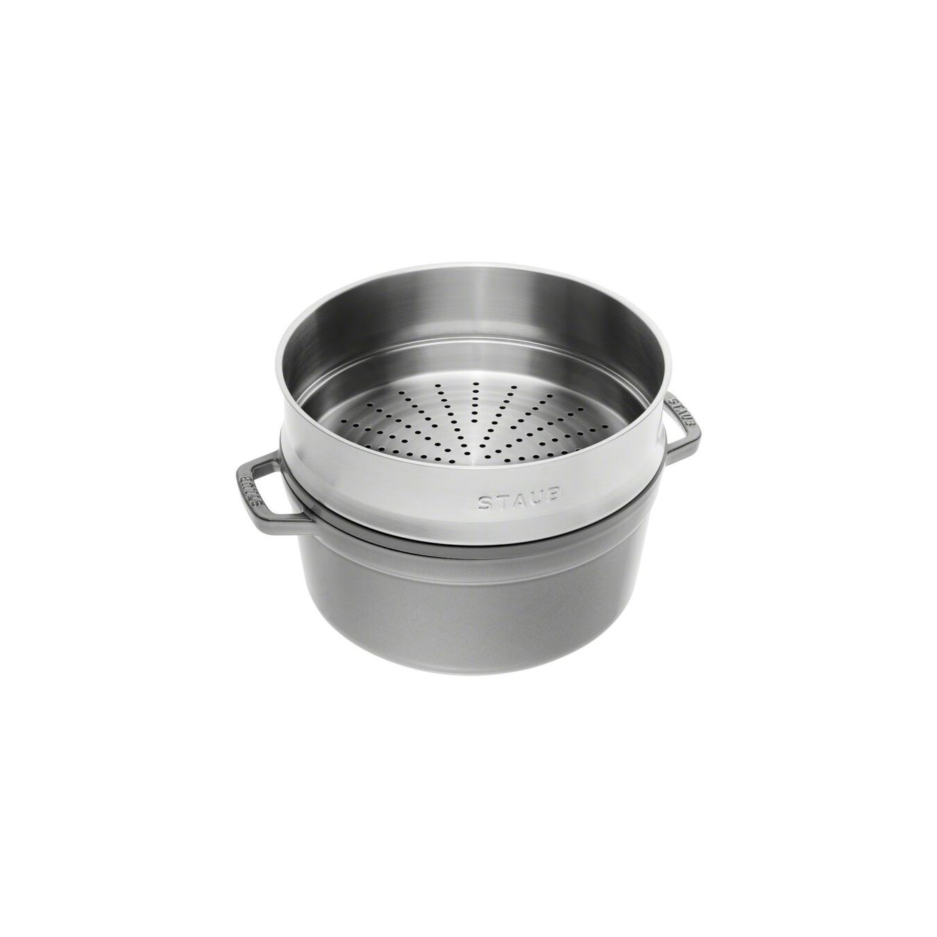 Hrnec STAUB kulatý 26 cm šedý s pařákem_0