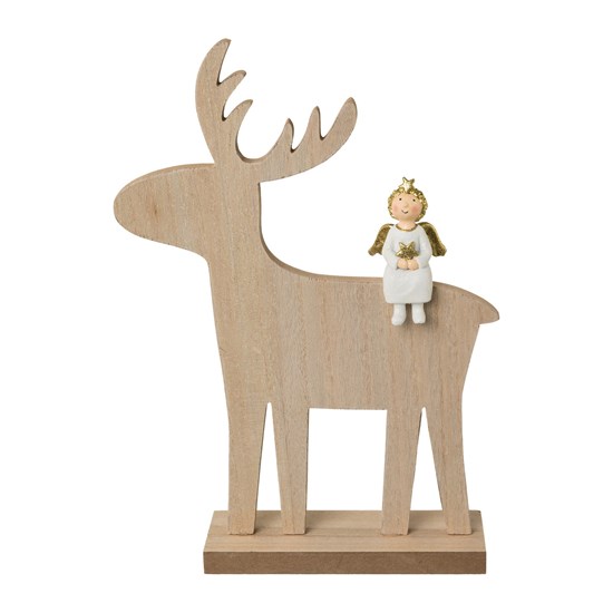 Dřevěný jelen s andělem 27 cm_0
