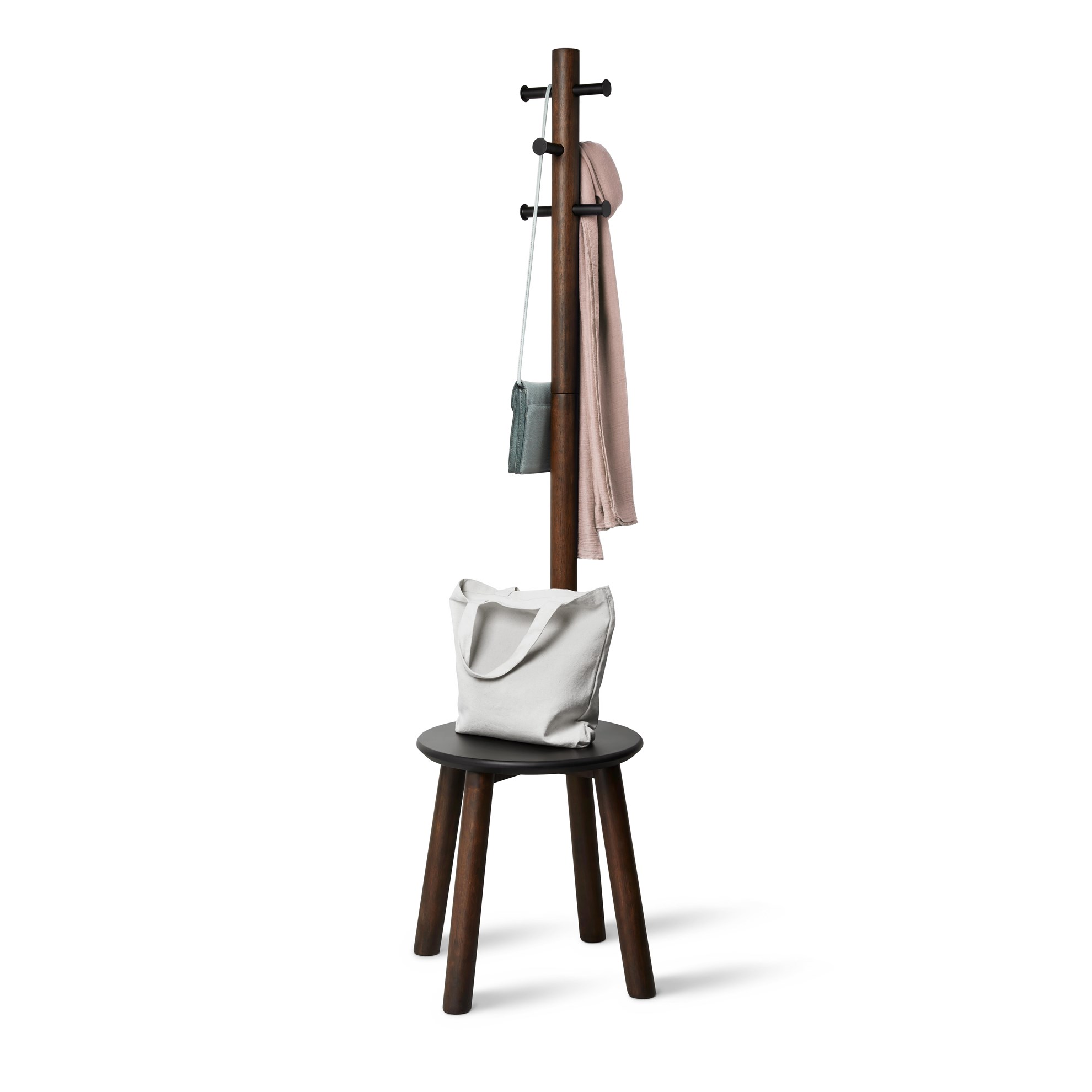 Věšák se stoličkou PILLAR 167x50 cm tm.hnědý_0