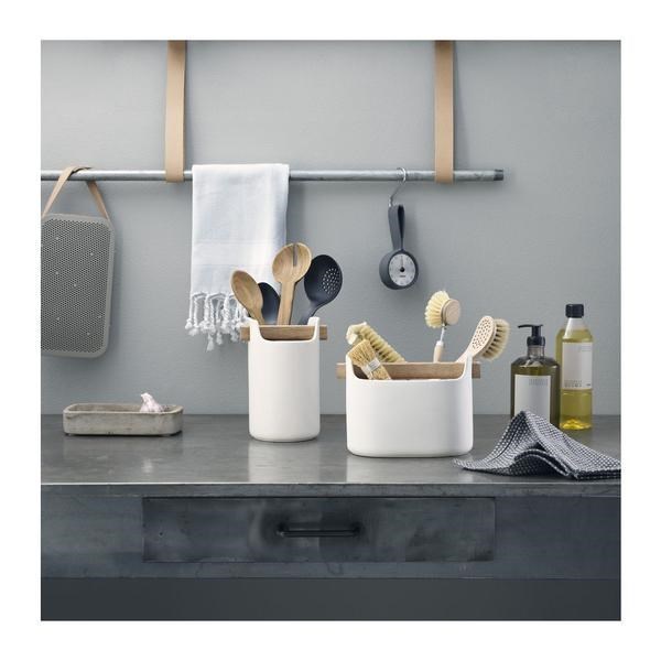 Dóza s dřevěnou lžičkou TOOLBOX, bílá - 15 cm_0