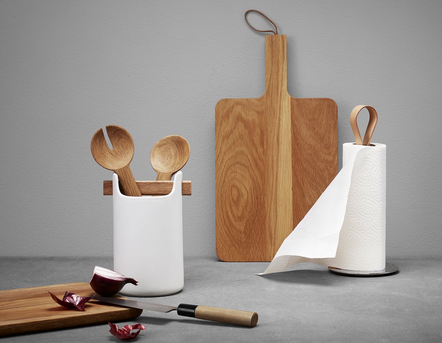 Dóza s dřevěnou lžičkou TOOLBOX, bílá - 15 cm_0