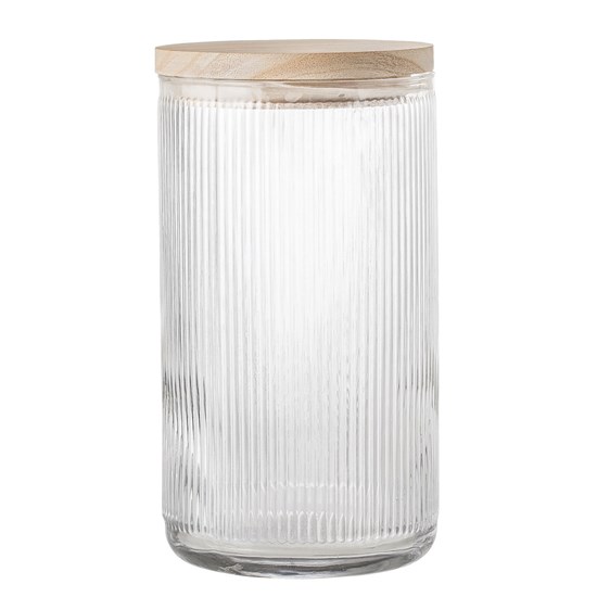 Skleněná dóza čirá s dřevěným víčkem V.21,5 cm_0