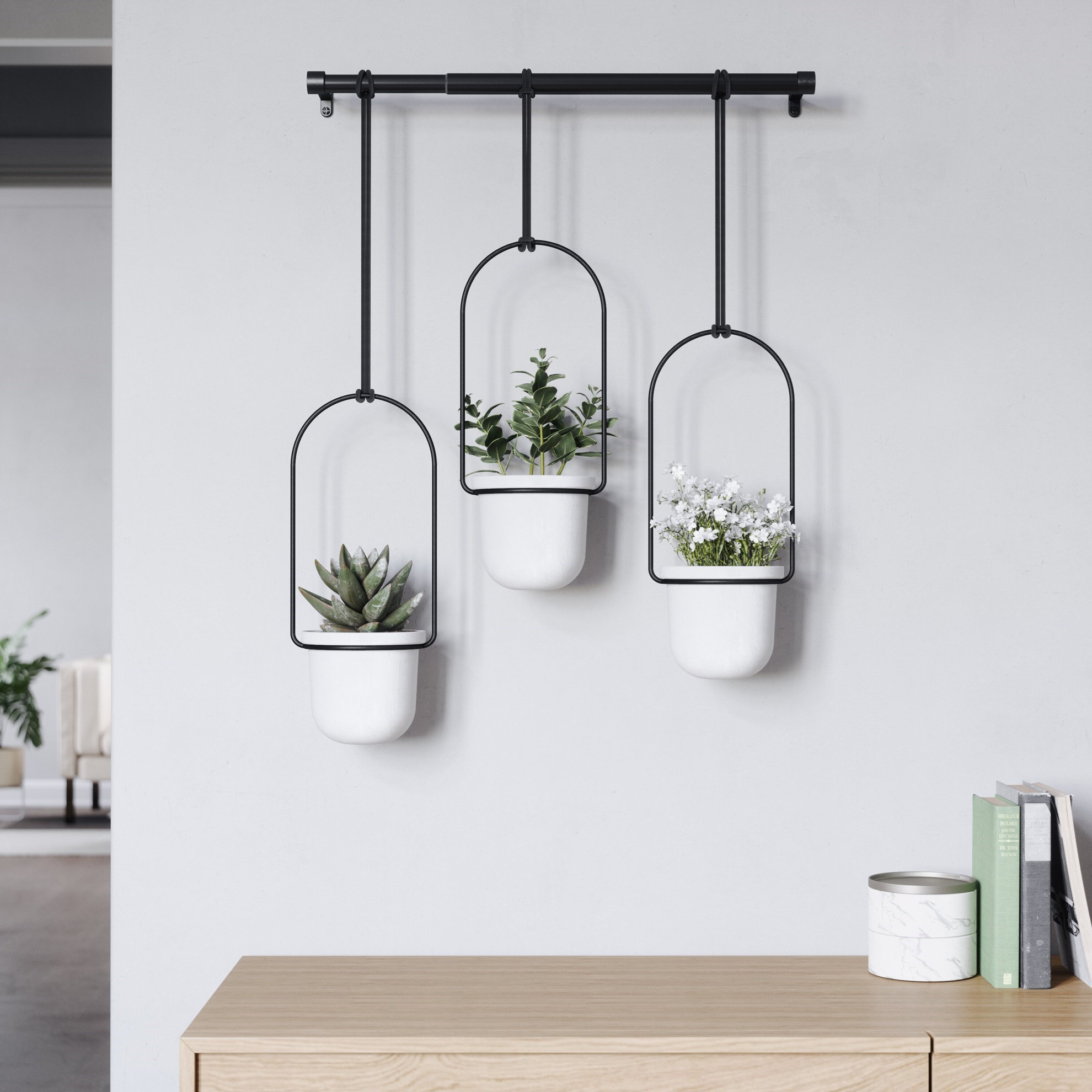 Obrázek z Květináče Umbra TRIFLORA SET/3ks bílá, černá 