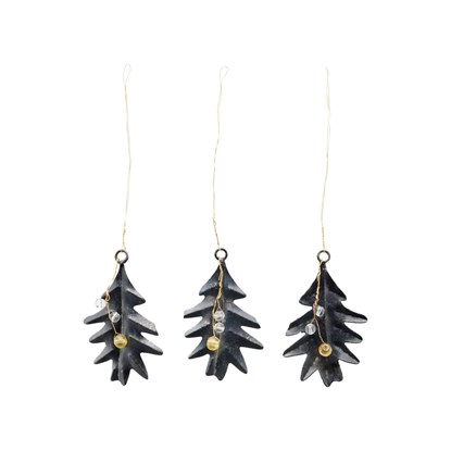 Závěsná dekorace s korálky LEAF 7 cm černý SET/3 ks_0