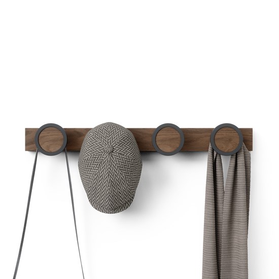 Věšák HUB RAIL se čtyřmi háčky černý, ořechový_0