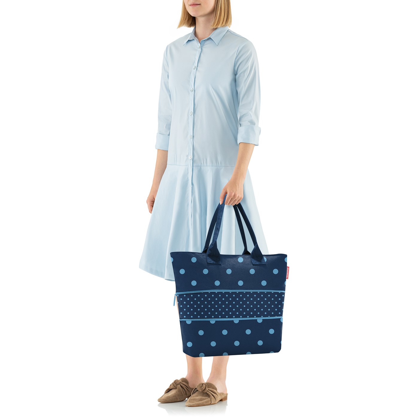 Chytrá taška přes rameno Shopper e1 mixed dots blue_2