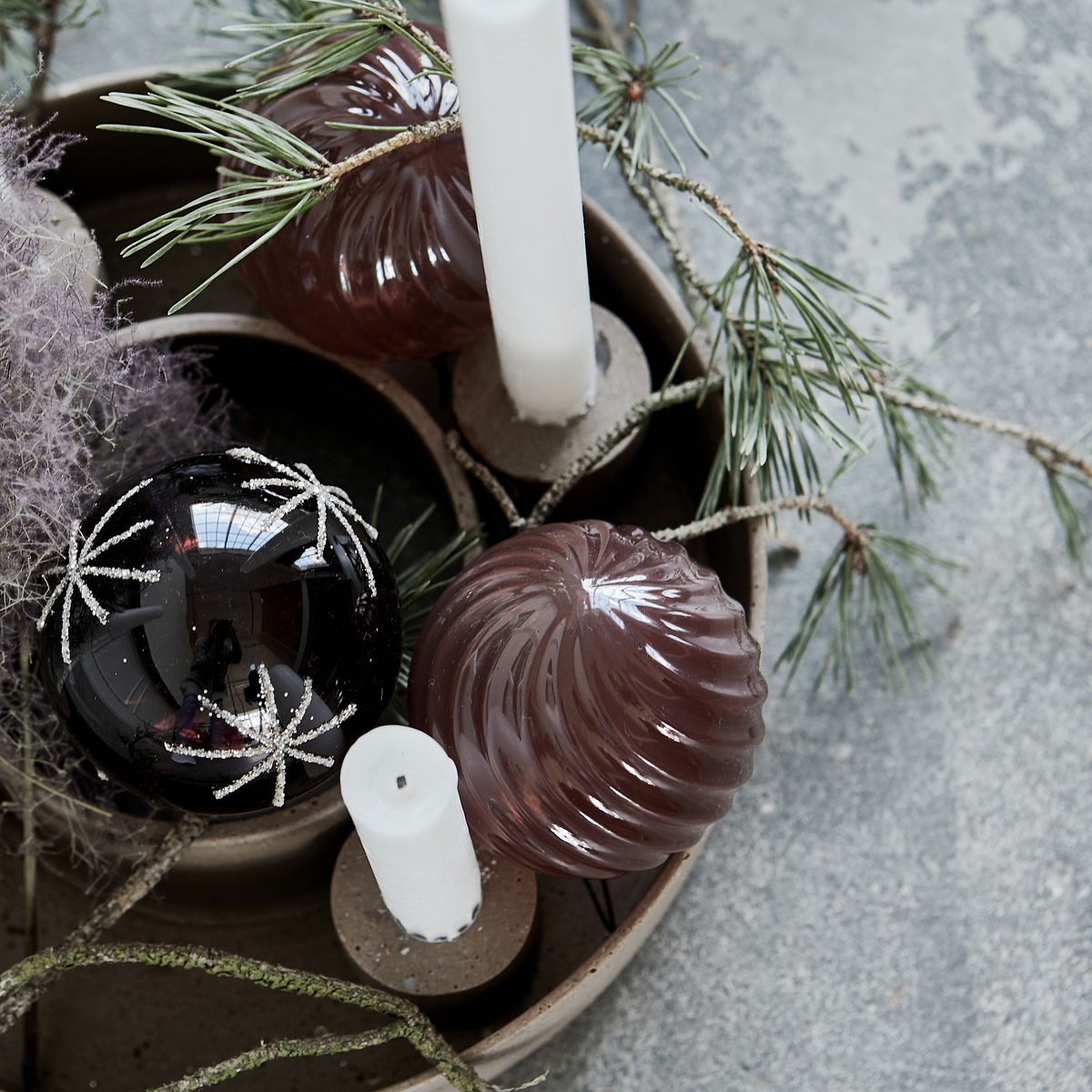 Adventní kulatý svícen DACA na 4 svíčky 26 cm hnědý_2