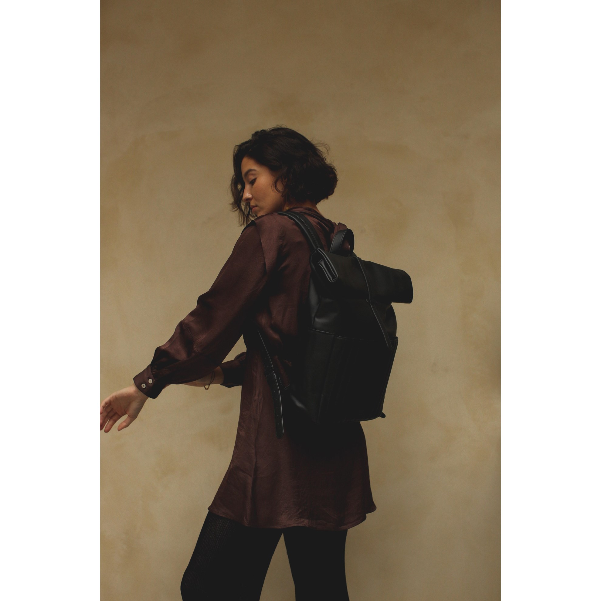 Batoh HERB s prošíváním Monk & Anna vegan kůže černý_0