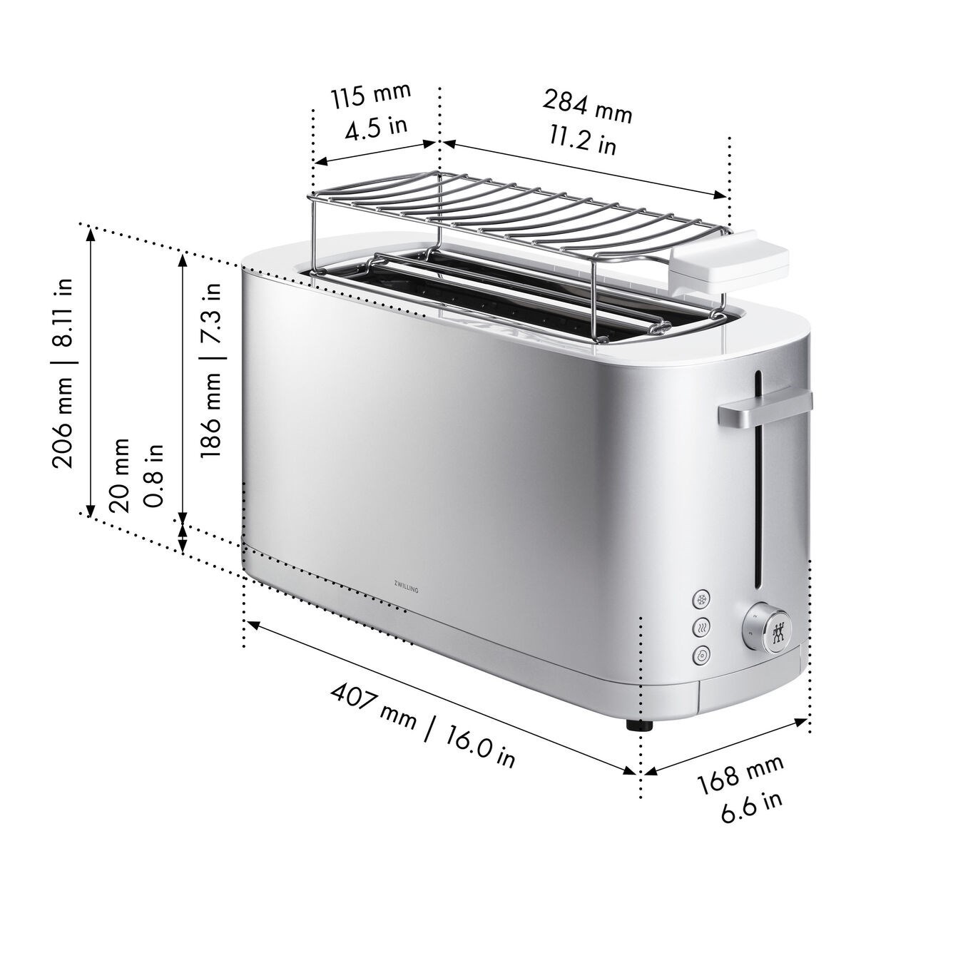 Obrázek z Topinkovač  ZWILLING ENFINIGY P4 1800W nerezový s nástavcem na housky 