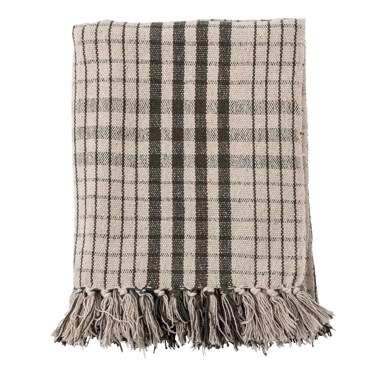 Pléd z recyklované bavlny Fryd přírodní / zelený_0