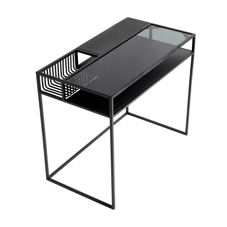 Kovový psací stůl se skleněnou deskou DENVER, černý_0