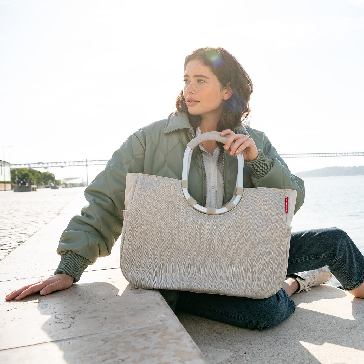 Módní taška Loopshopper L herringbone sand_0