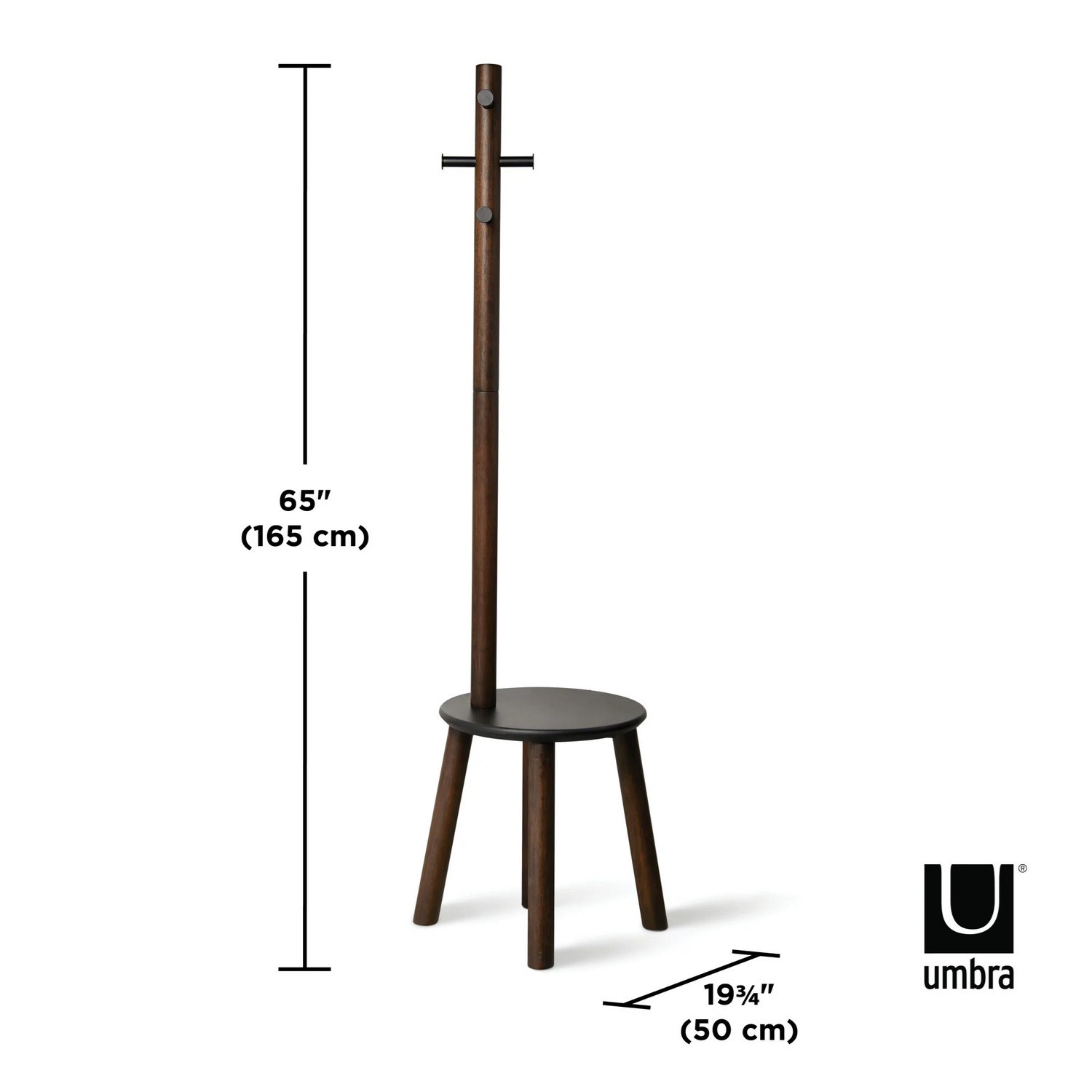 Věšák se stoličkou PILLAR 167x50 cm tm. hnědá, černá_1