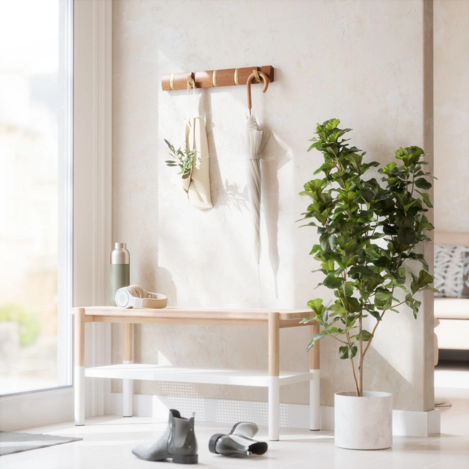 Věšák na zeď FLIP 5 háčků light walnut, warm gold_1