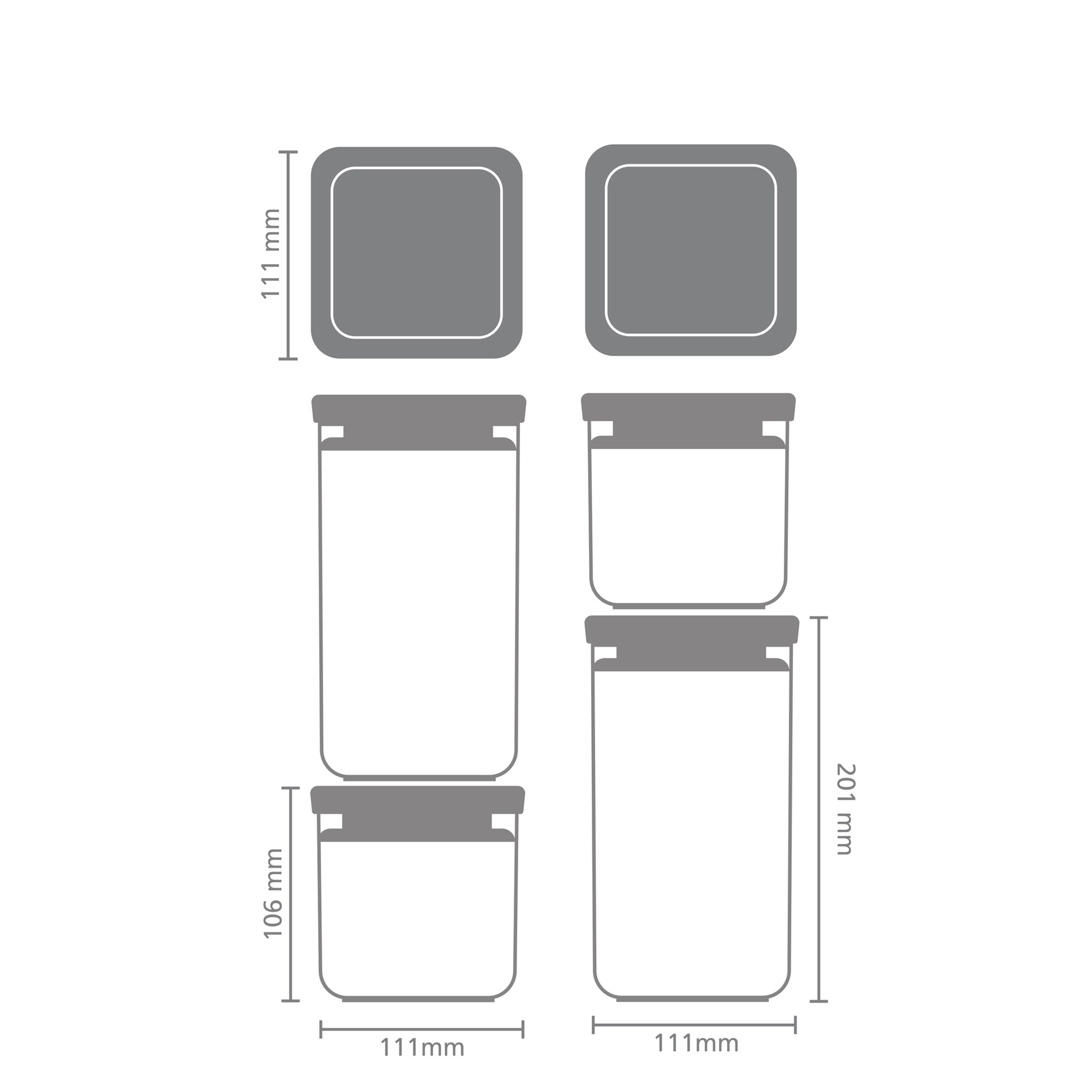 Sada plastových dóz Brabantia SQUARE-2x700ml/2x1,6l SET/4ks tmavě šedé_0