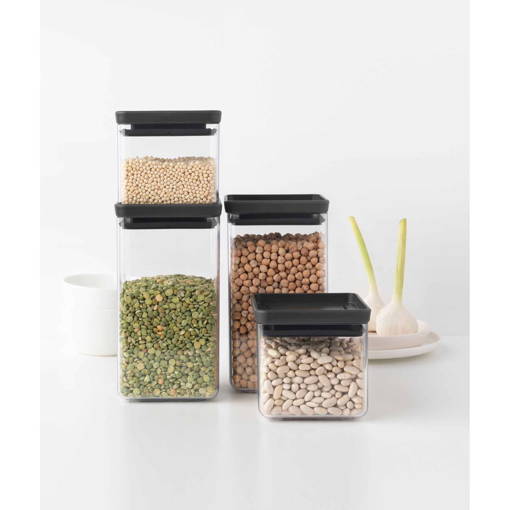 Sada plastových dóz Brabantia SQUARE-2x700ml/2x1,6l SET/4ks tmavě šedé_1