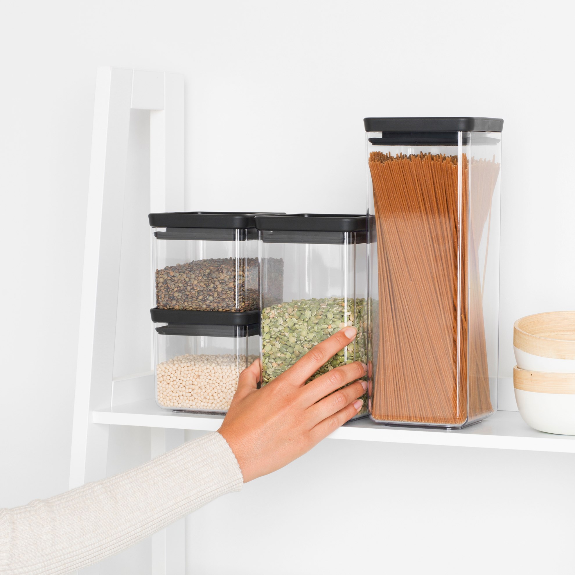 Sada plastových dóz Brabantia SQUARE-2x700ml/2x1,6l SET/4ks tmavě šedé_2