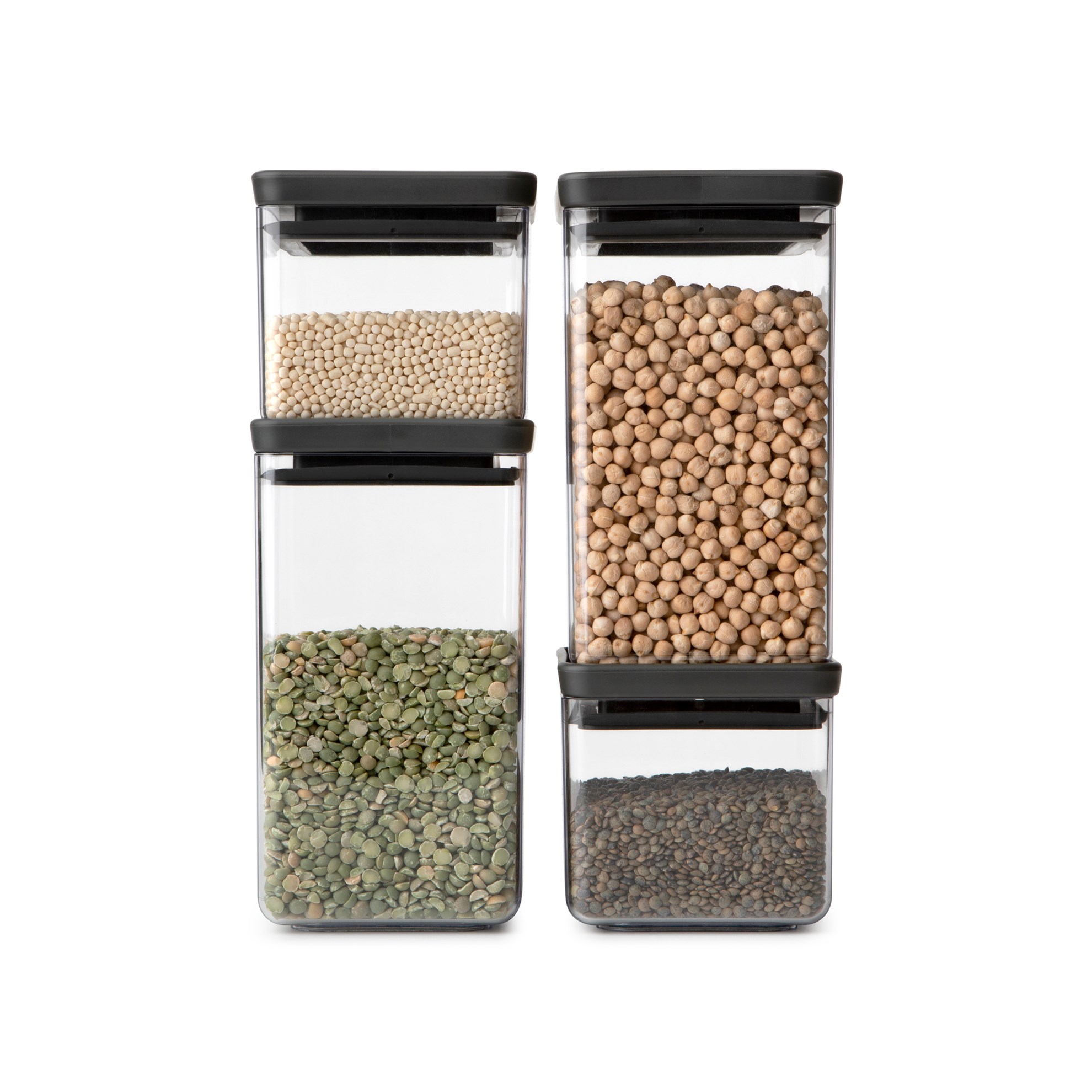 Sada plastových dóz Brabantia SQUARE-2x700ml/2x1,6l SET/4ks tmavě šedé_3