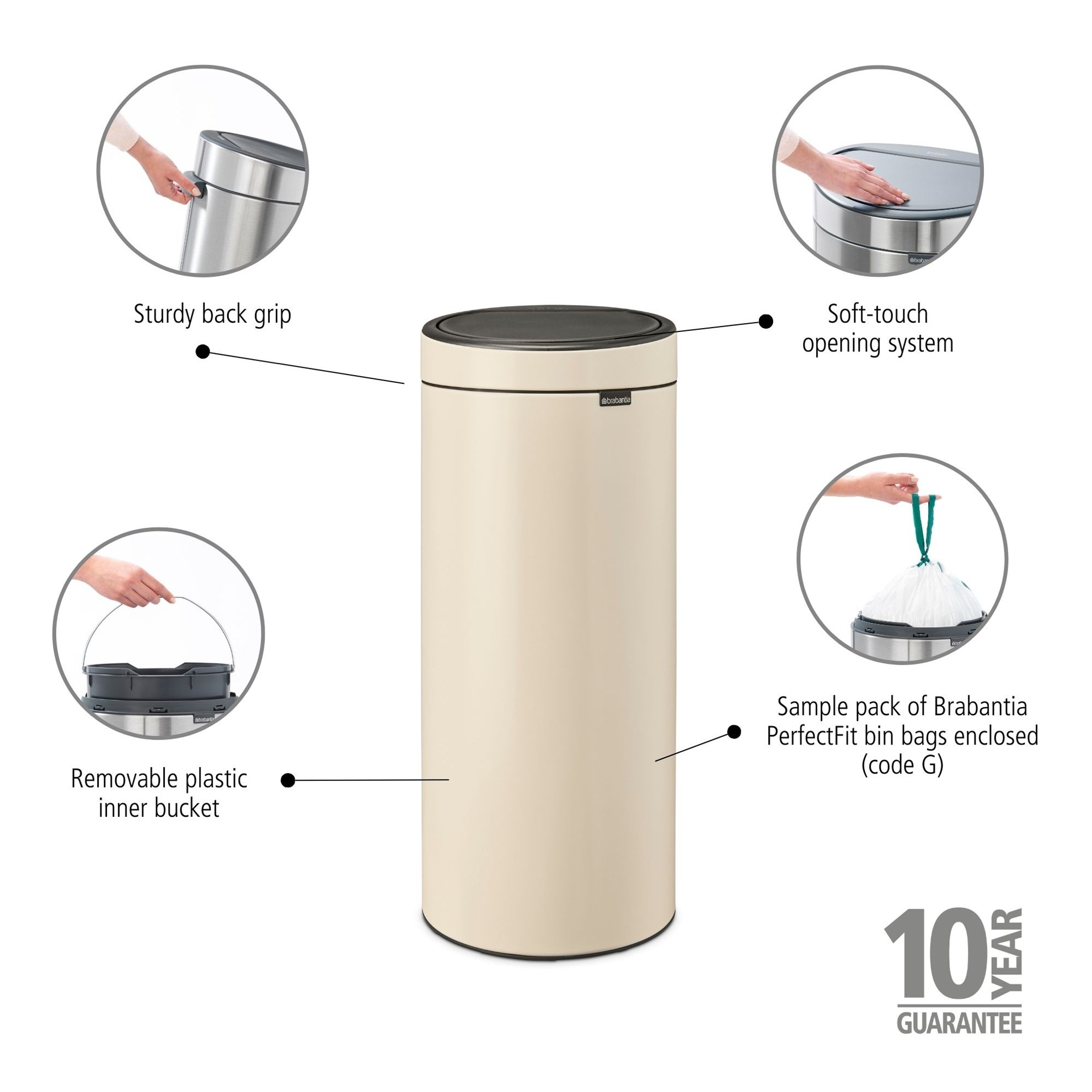 Odpadkový koš Brabantia TOUCH BIN NEW 30l béžový_3