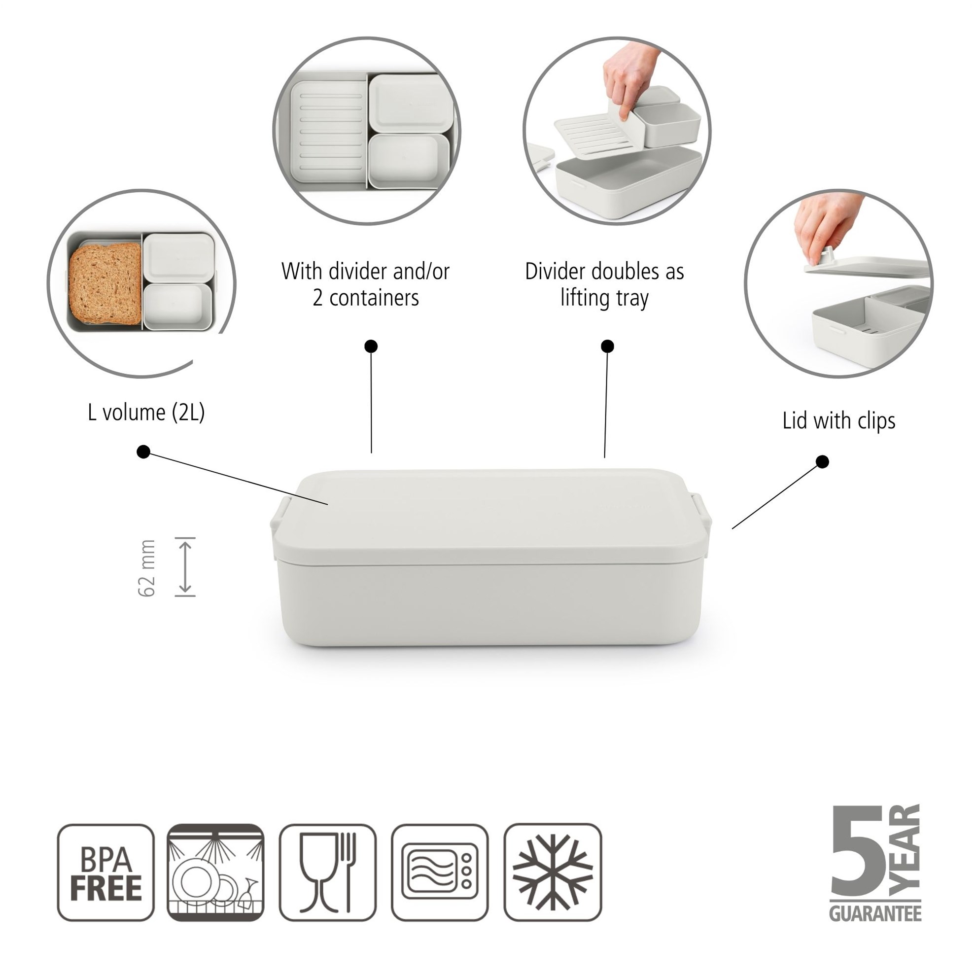 Obědový box Brabantia MAKE&TAKE BENTO 2l světle šedý_7