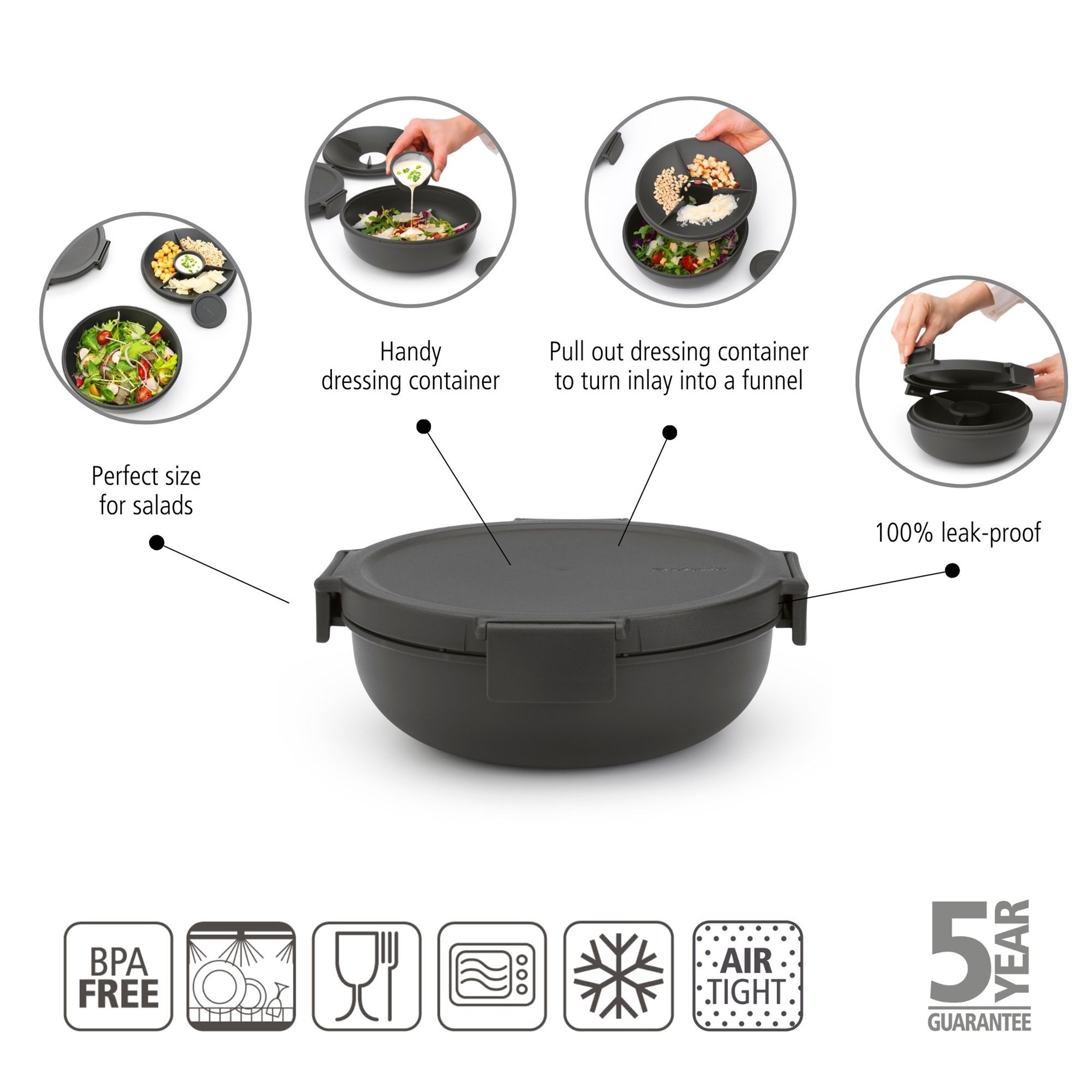 Salátová miska Brabantia MAKE&TAKE 1,3l tmavě šedá_5