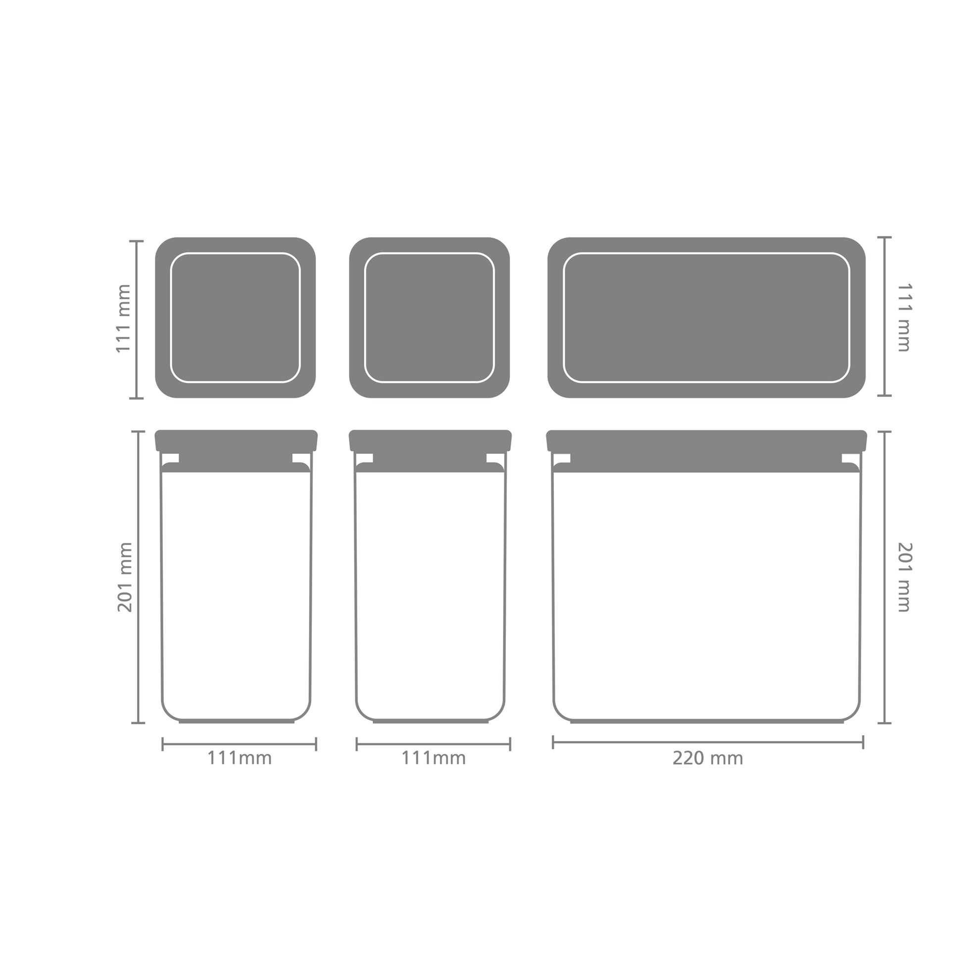 Sada plastových dóz Brabantia SQUARE-2x1,6l/1x3,5l SET/3ks světle šedé_5