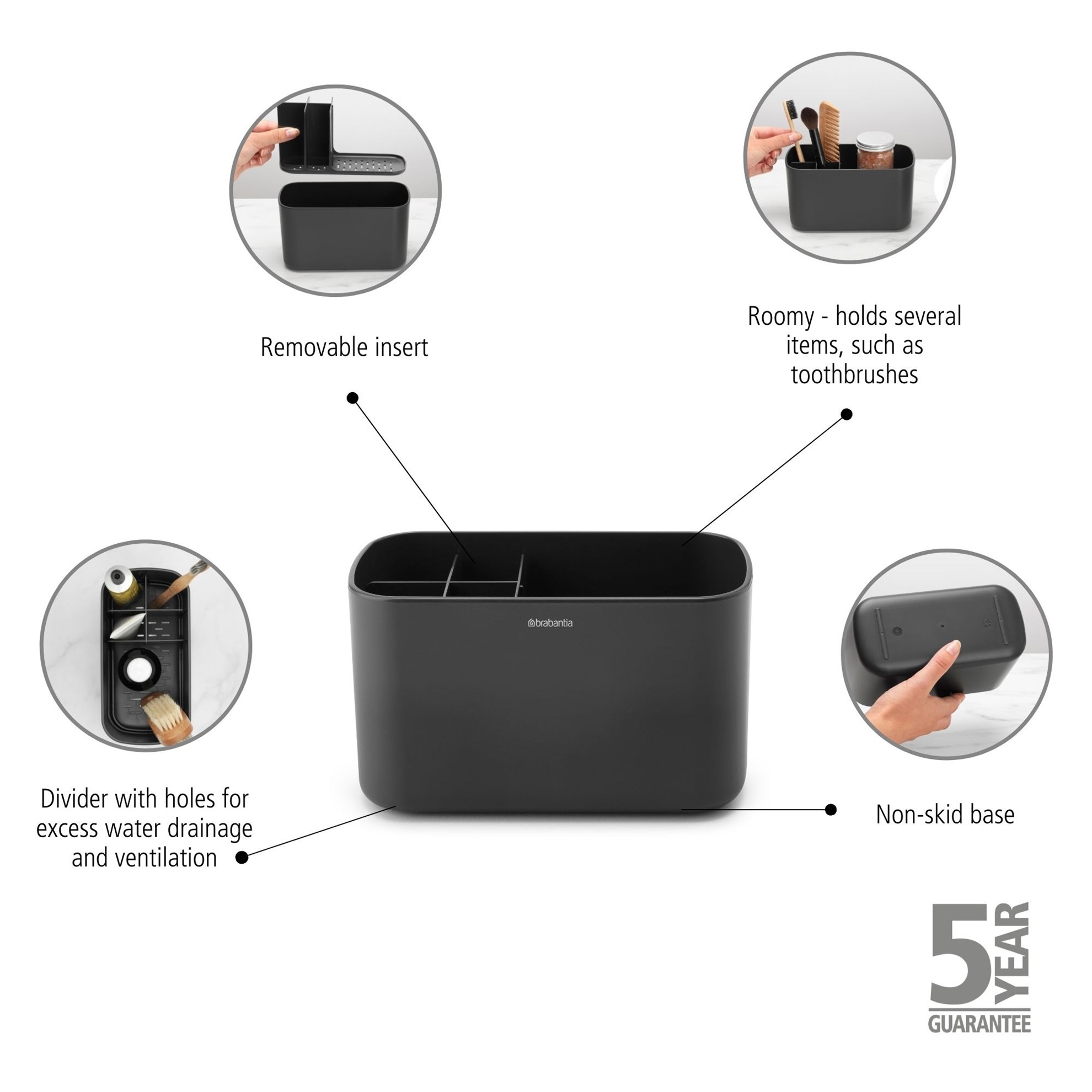 Koupelnový organizér Brabantia RENEW 20x10cm tmavě šedý_4