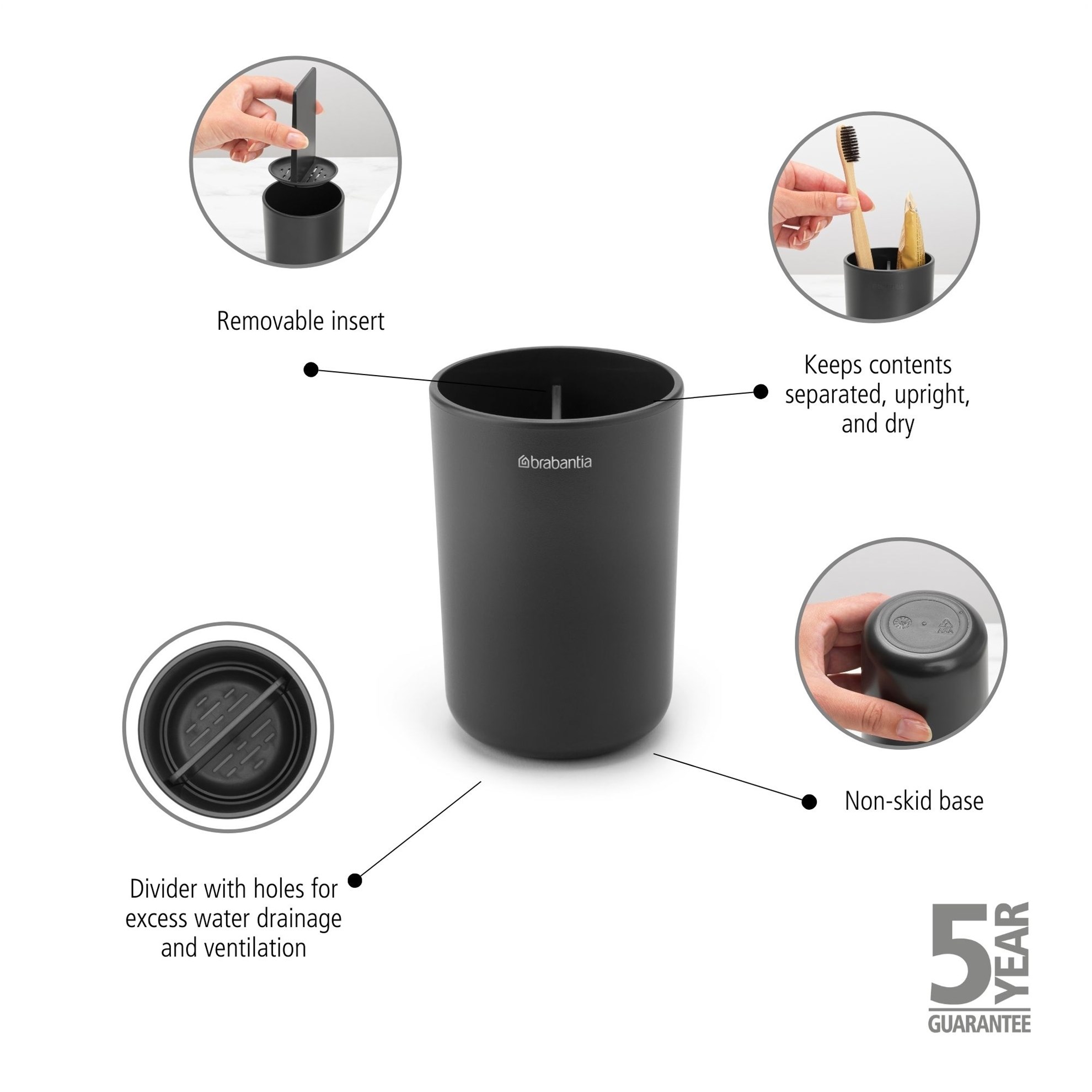 Kelímek na zubní kartáček Brabantia RENEW V.11cm tmavě šedý_3