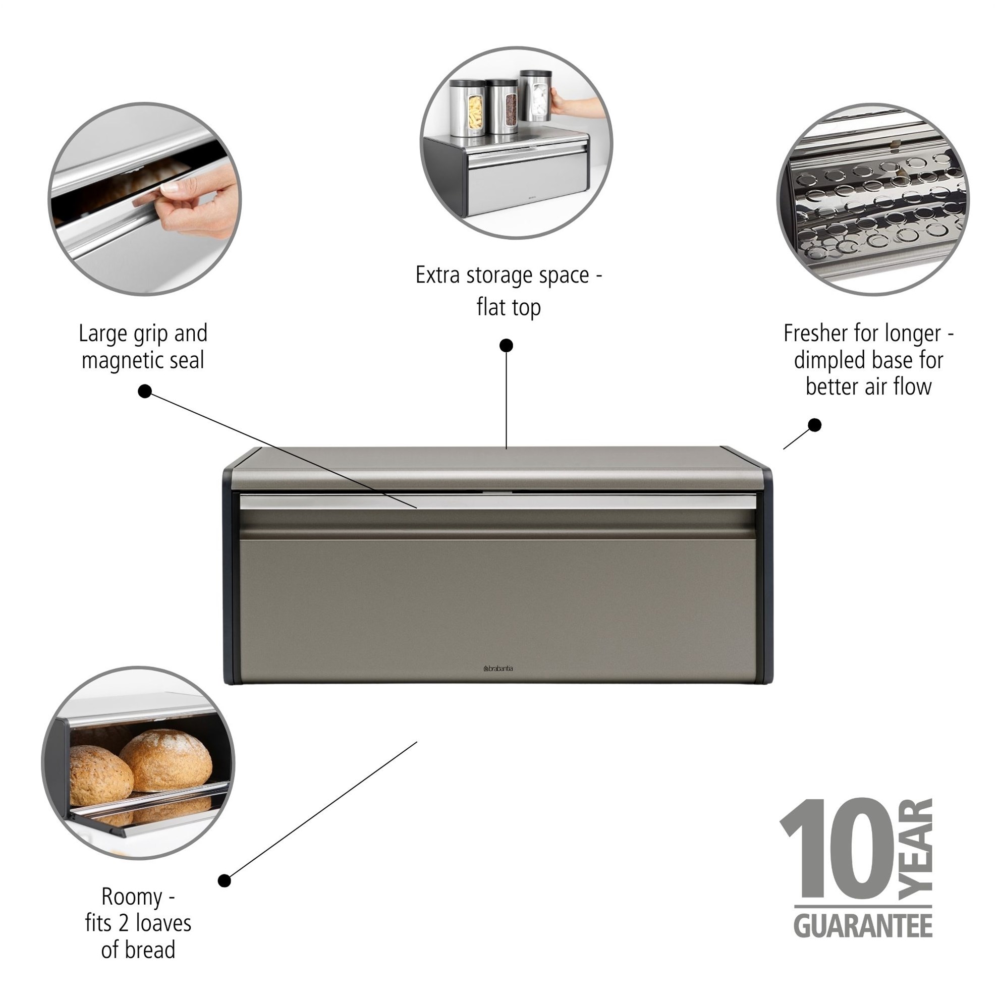 Chlebník Brabantia FALL FRONT 46x25cm platinový_2