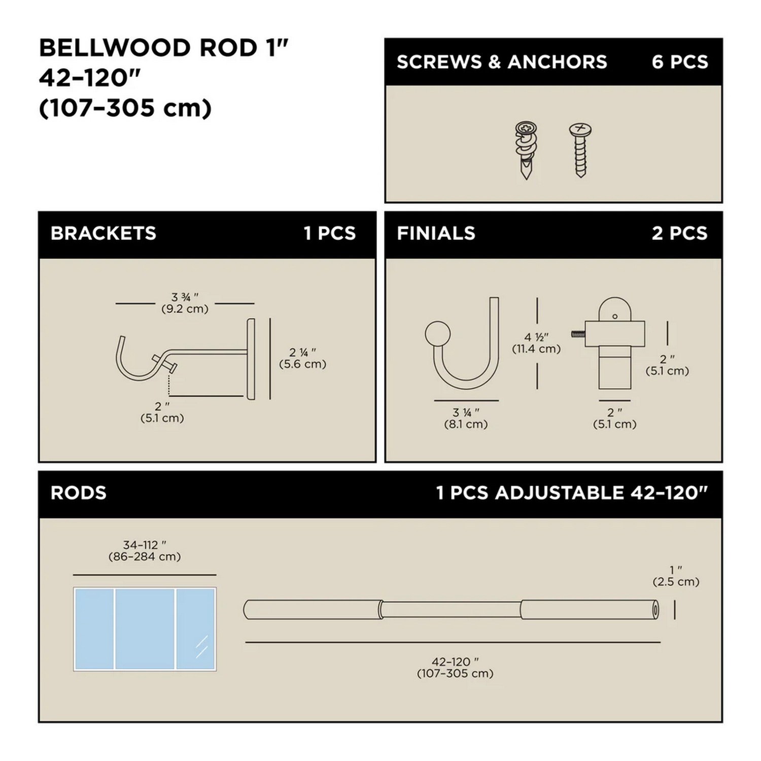 Garnýž Umbra BELLWOOD s dřevěnými koncovkami 107-305 cm černá matná_5