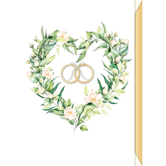 Svatební přání ražené s obálkou s motivém srdce a prstýnků 11x17cm_0
