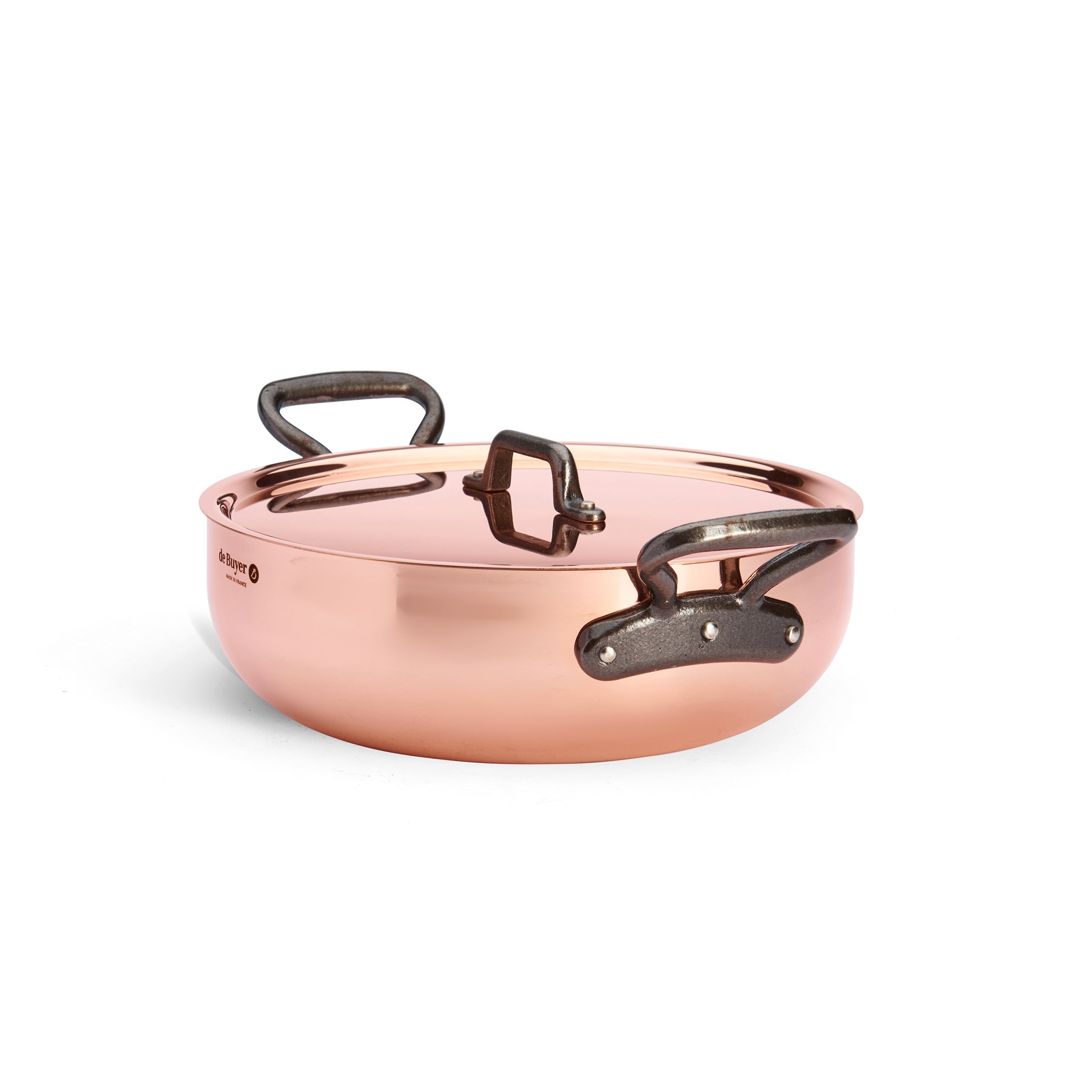 Měděný hrnec s poklicí de Buyer PRIMA MATERA P.28cm 4,9l tmavá rukojeť_0