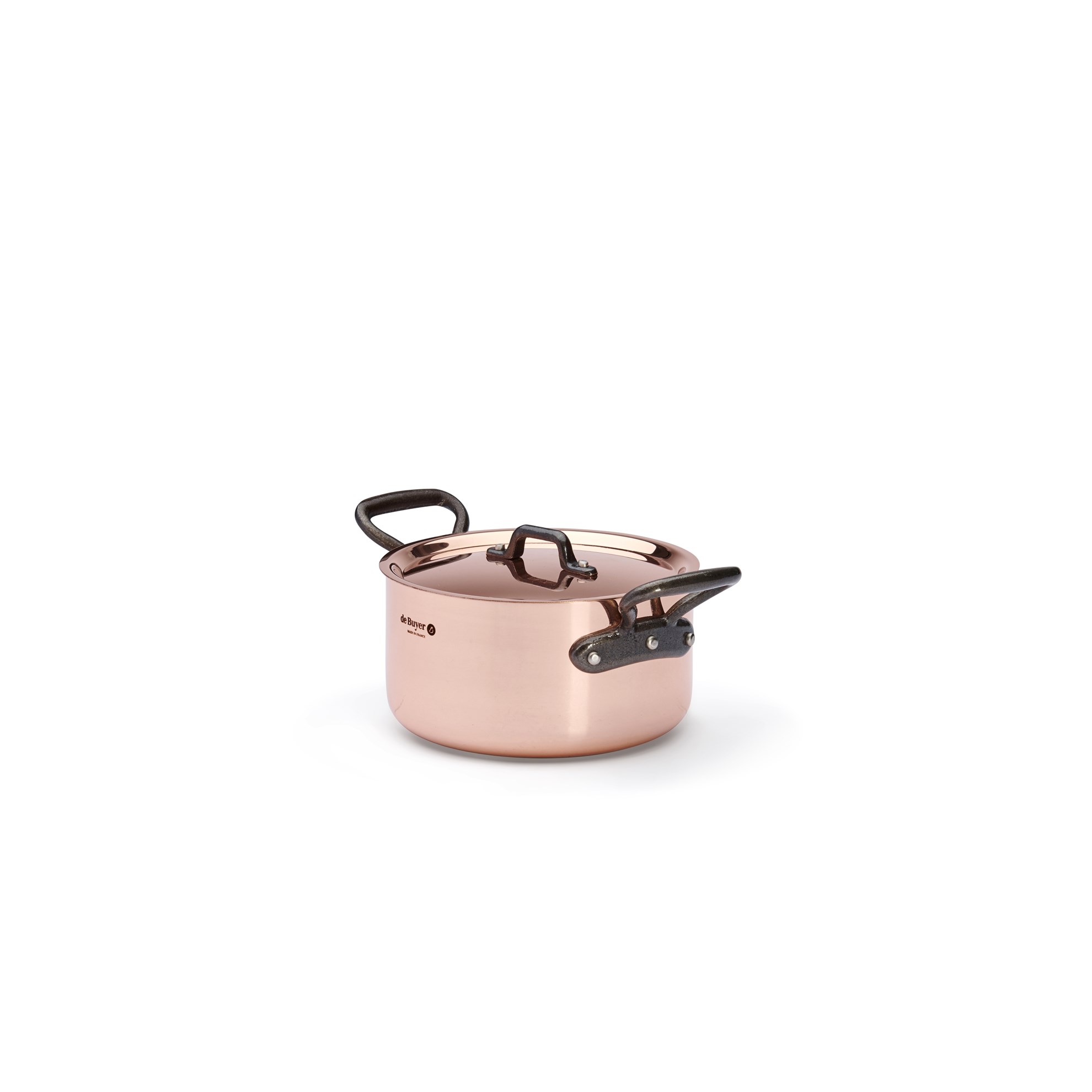 Měděný hrnec s poklicí de Buyer PRIMA MATERA P.16cm 1,8l tmavá rukojeť_1