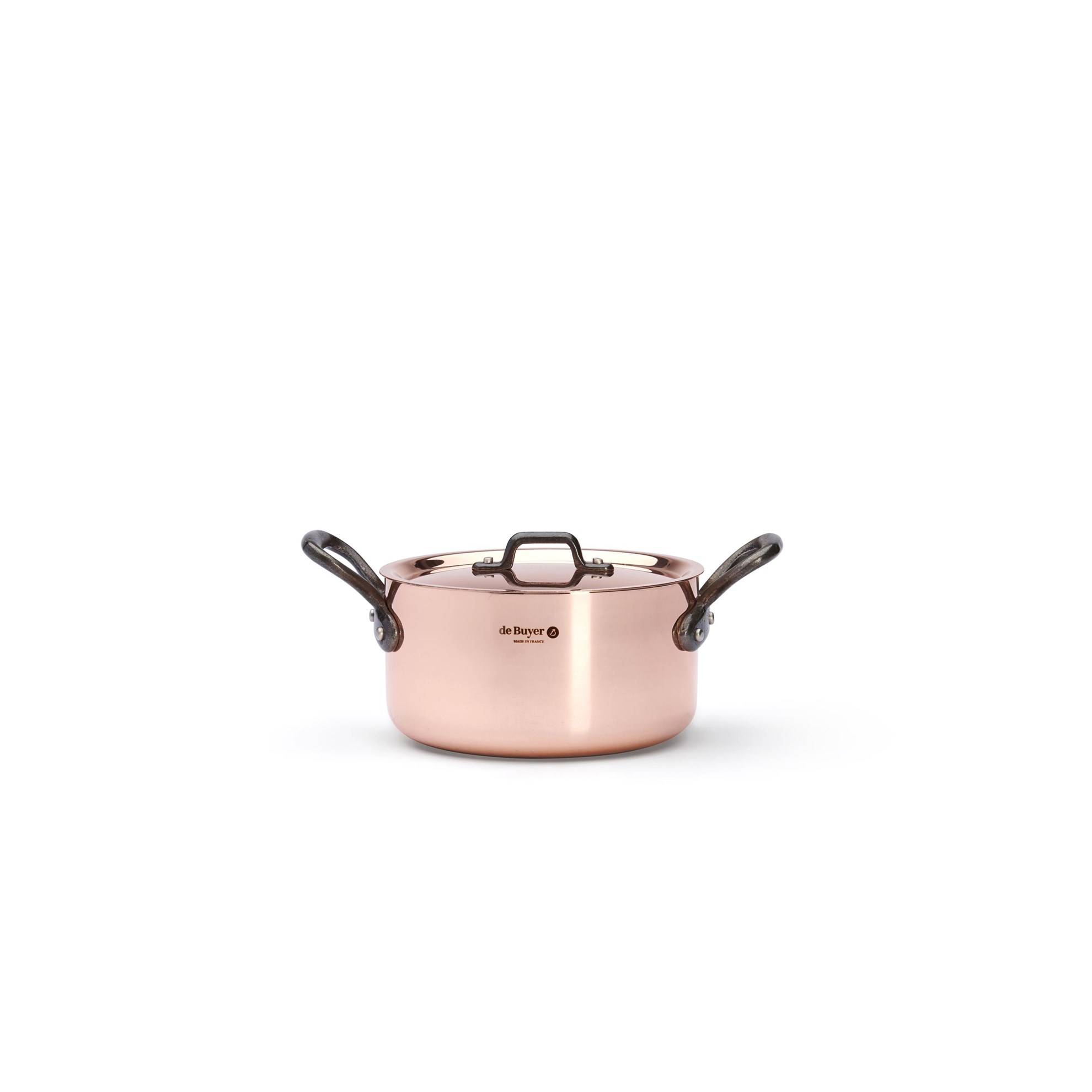 Měděný hrnec s poklicí de Buyer PRIMA MATERA P.16cm 1,8l tmavá rukojeť_2