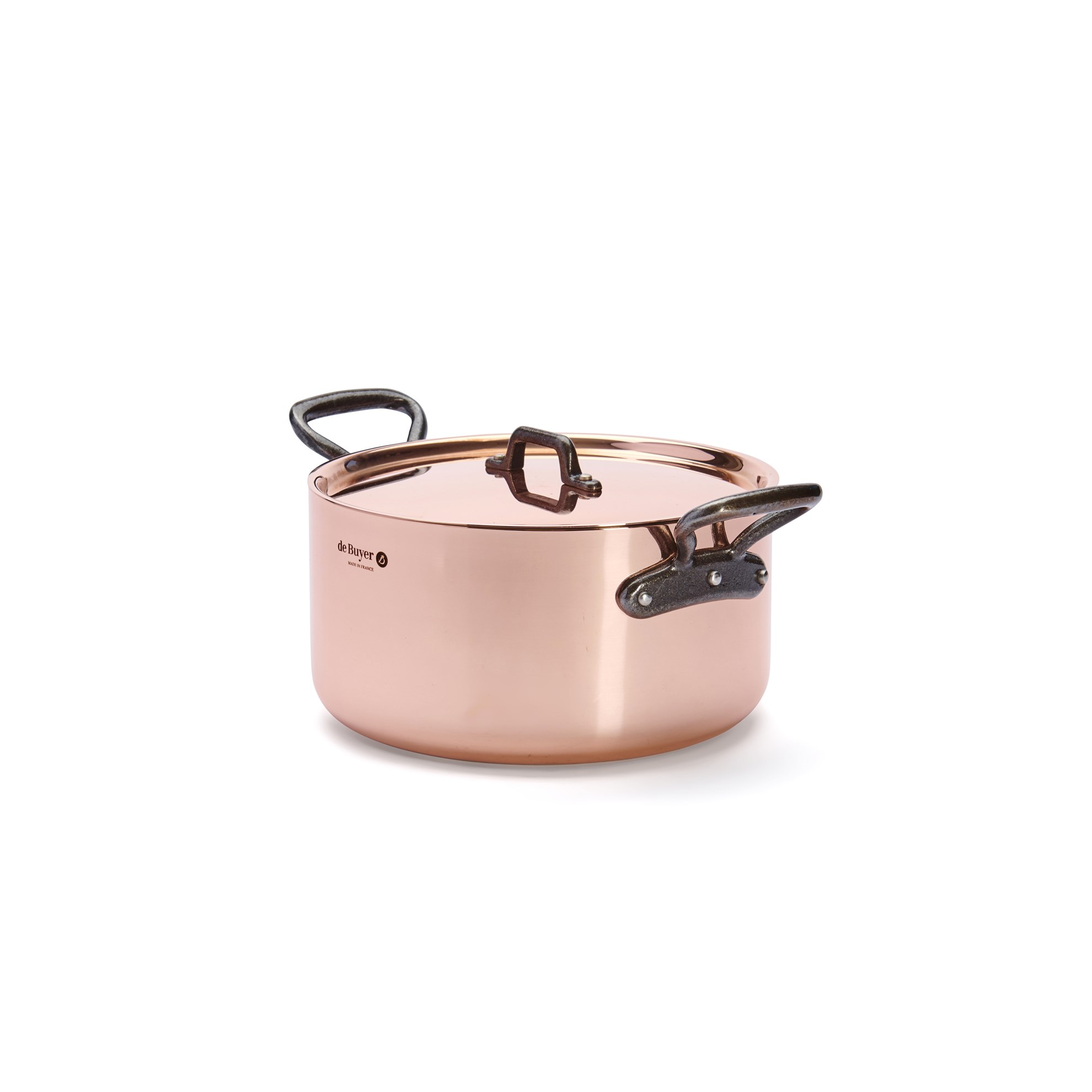 Měděný hrnec s poklicí de Buyer PRIMA MATERA P.24cm 5,4l tmavá rukojeť_0