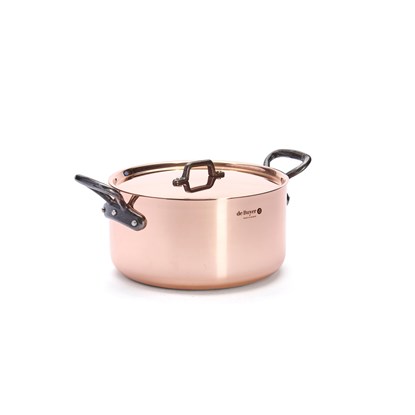 Měděný hrnec s poklicí de Buyer PRIMA MATERA P.24cm 5,4l tmavá rukojeť_5