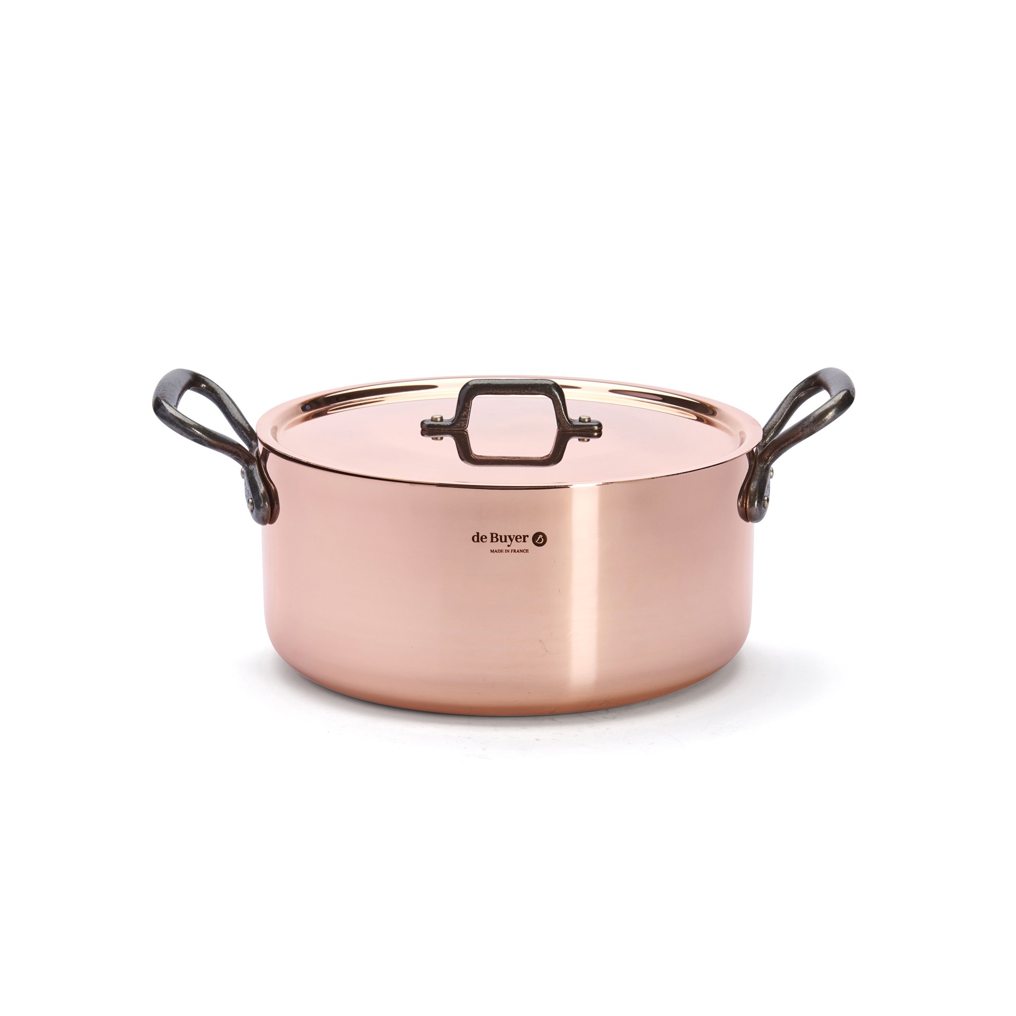 Měděný hrnec s poklicí de Buyer PRIMA MATERA P.28cm 8l tmavá rukojeť_2