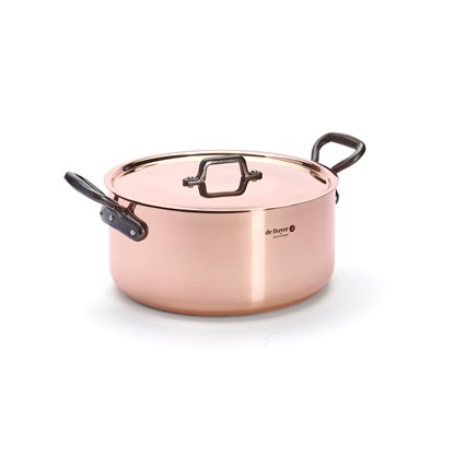Měděný hrnec s poklicí de Buyer PRIMA MATERA P.28cm 8l tmavá rukojeť_5