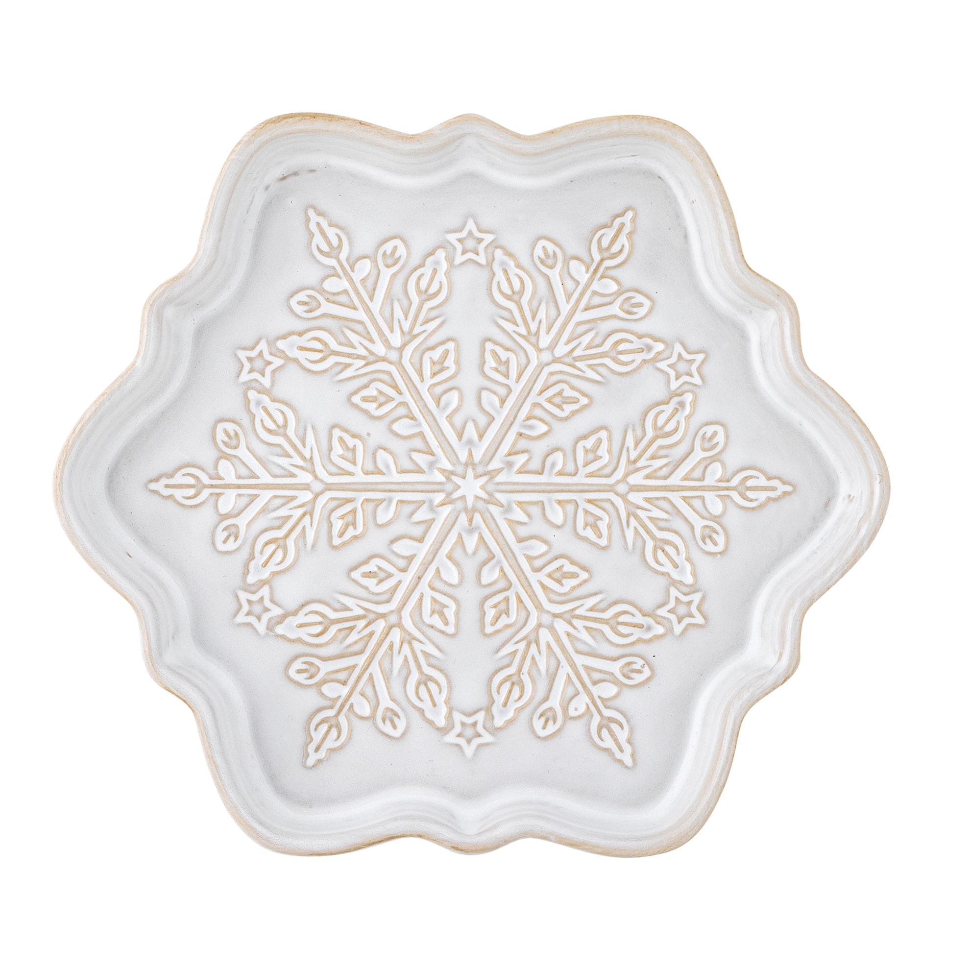 Kameninový servírovací talíř vločka WINTER bílý 15,5cm_0