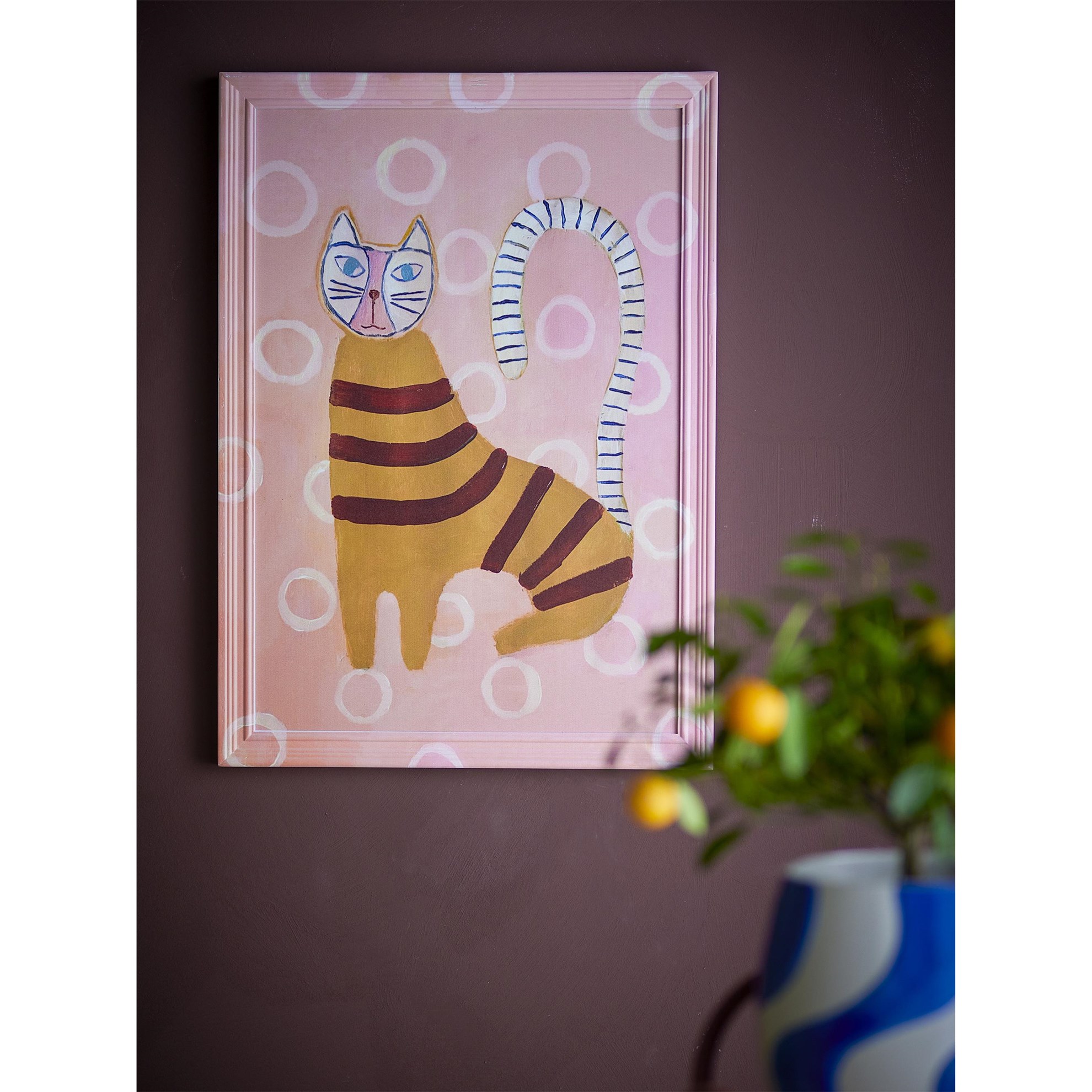 Obraz v růžovém rámu MISSY kočka 56x40cm růžový_0