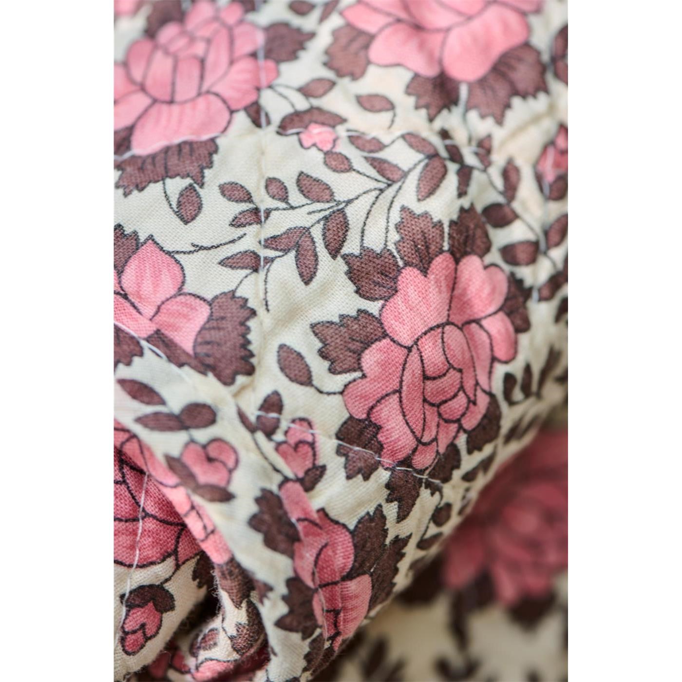 Prošívaná květovaná deka/přehoz Ib Laursen přírodní růžovo/hnědé květy 180x130 cm_0