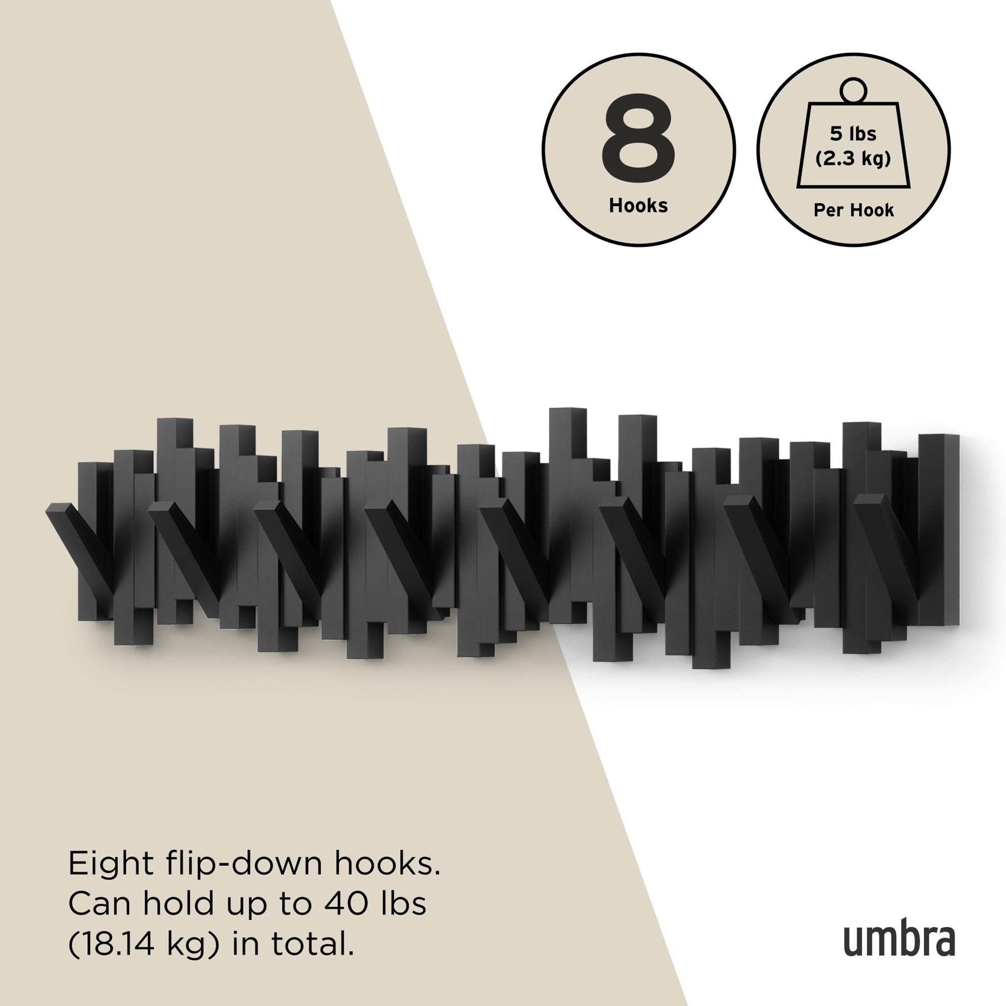 Věšák sklápěcí Umbra STICKS 8 černý_3