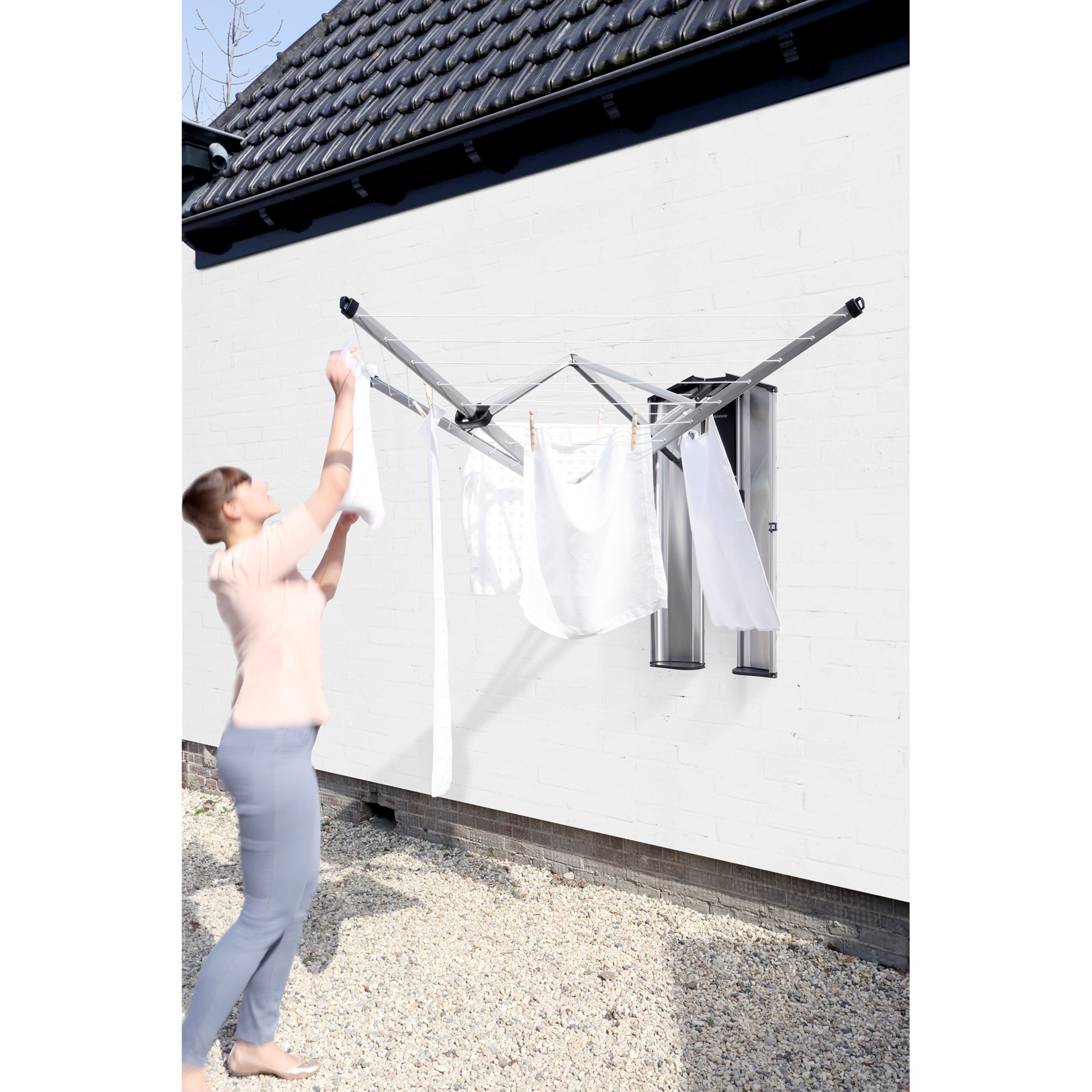 Zahradní sušák Brabantia WALLFIX s ochranným boxem stříbrný_0